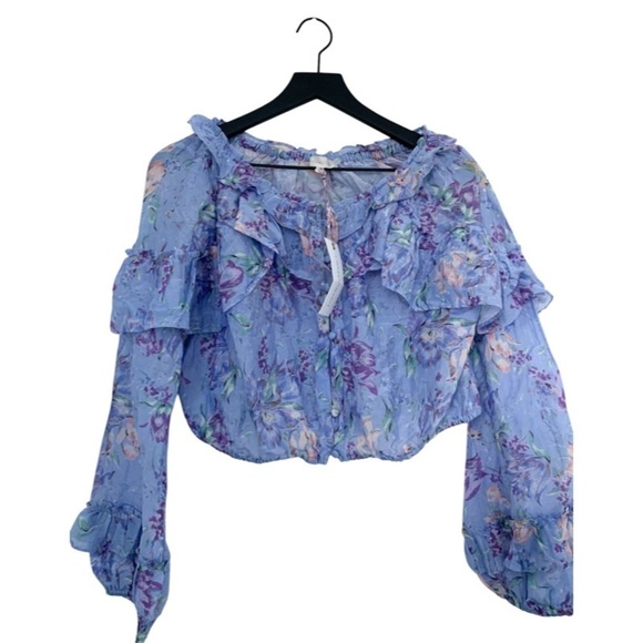 NEW LOVESHACKFANCY Ruffle Popover Top in Coral Reef - Picture 3 of 3